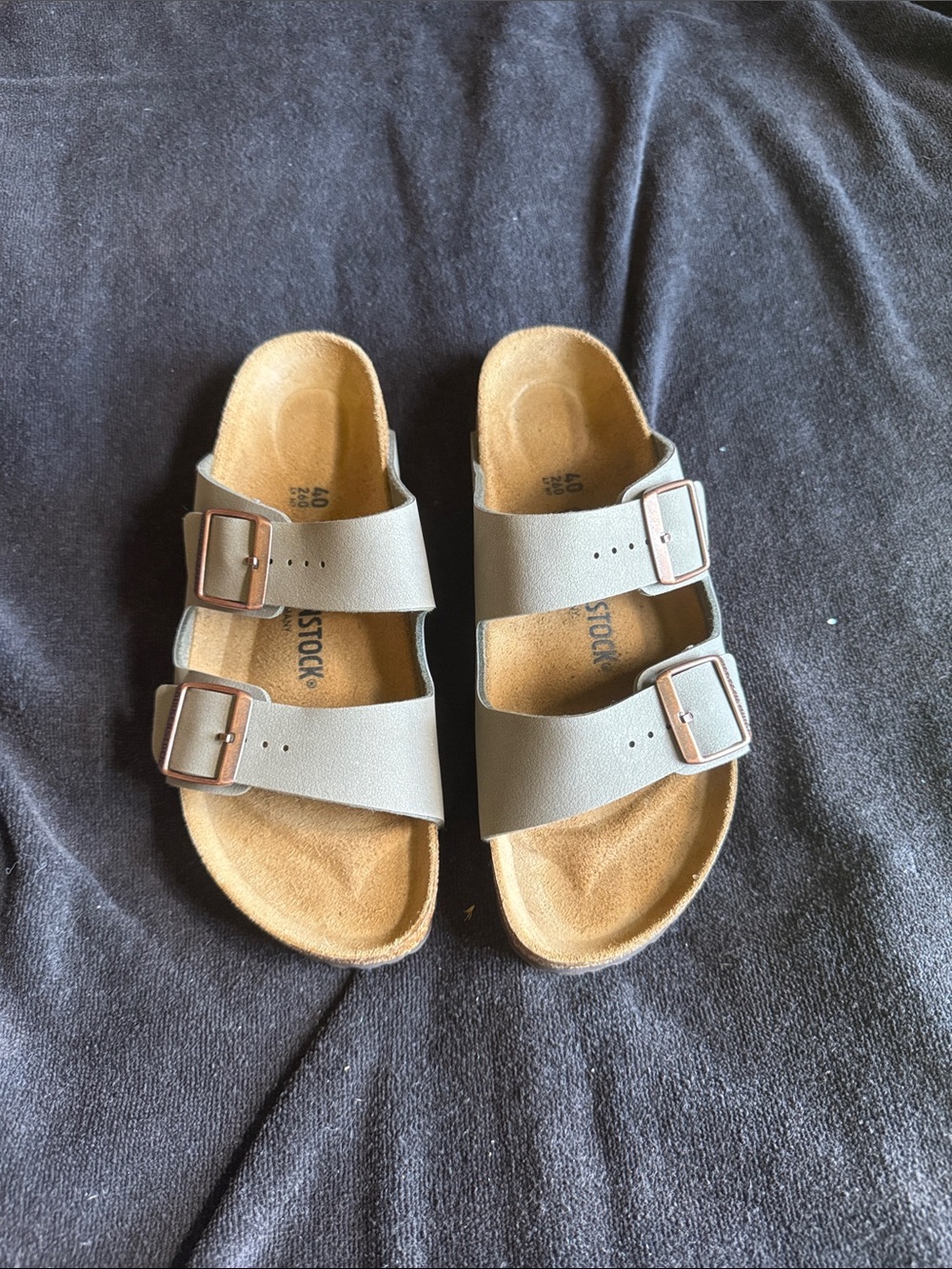 Birkenstock Two-Strap Slide Sandals in Taupe